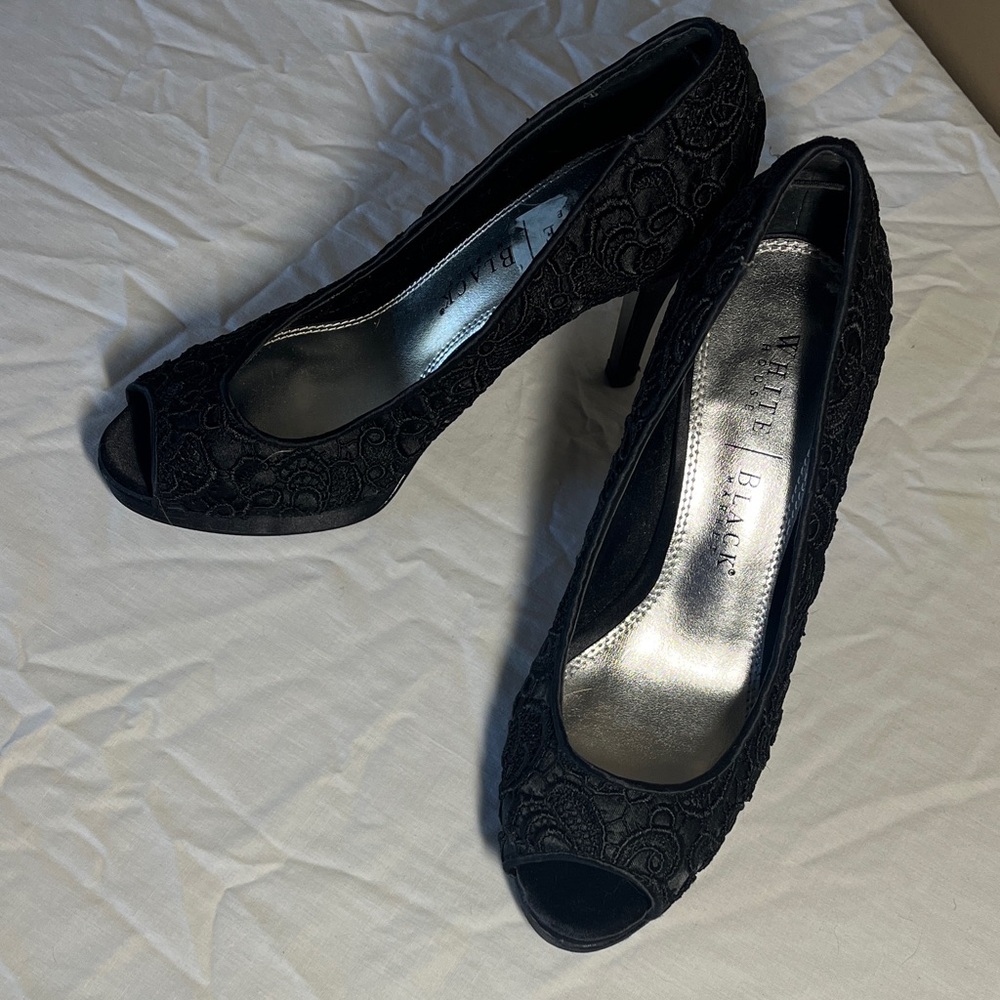 White House Black Market Lace Peep-Toe Heels